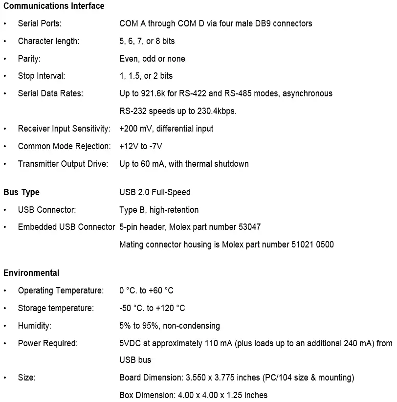 ASSURED SYSTEMS USB-FLEXCOM4 Official ACCES IO Distributor and Integrator - Specifications