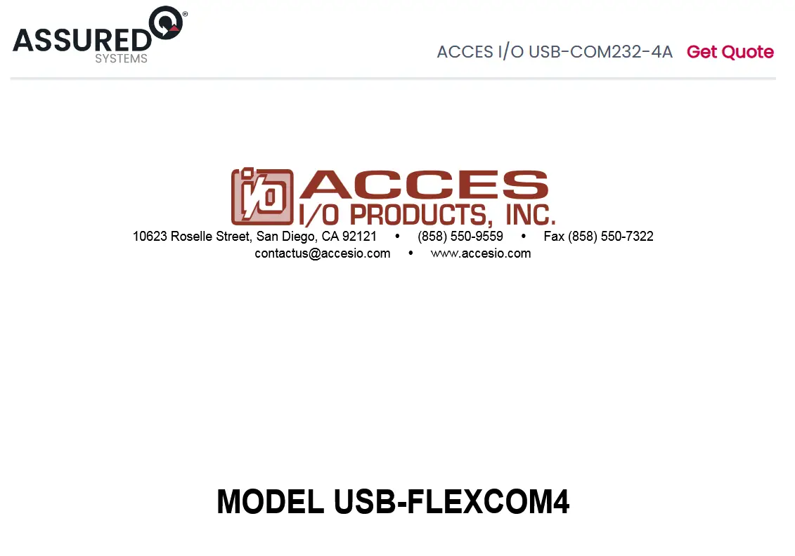 ASSURED SYSTEMS USB-FLEXCOM4 Official ACCES IO Distributor and Integrator - front page
