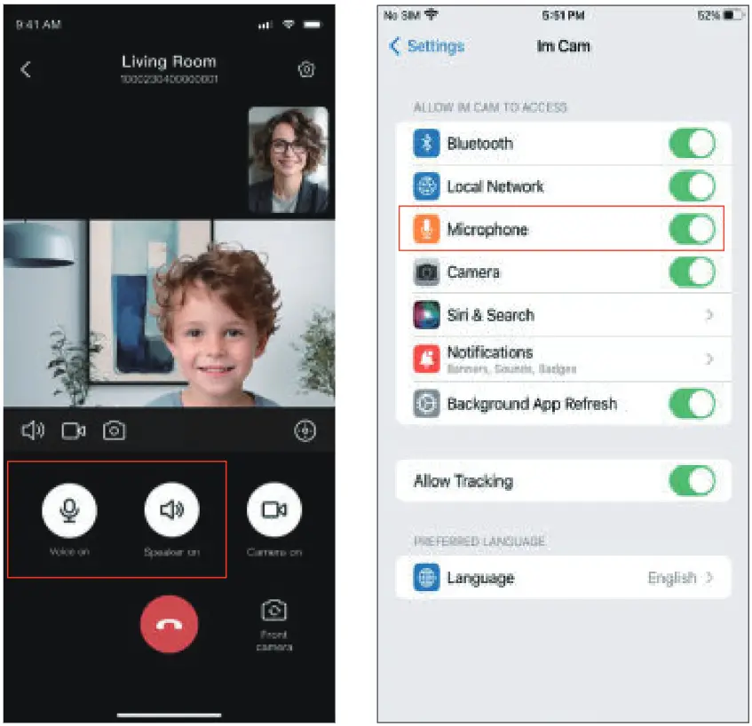 Im Cam CS10 Video Call Camera - speaker and microphone buttons on your phone are enabled