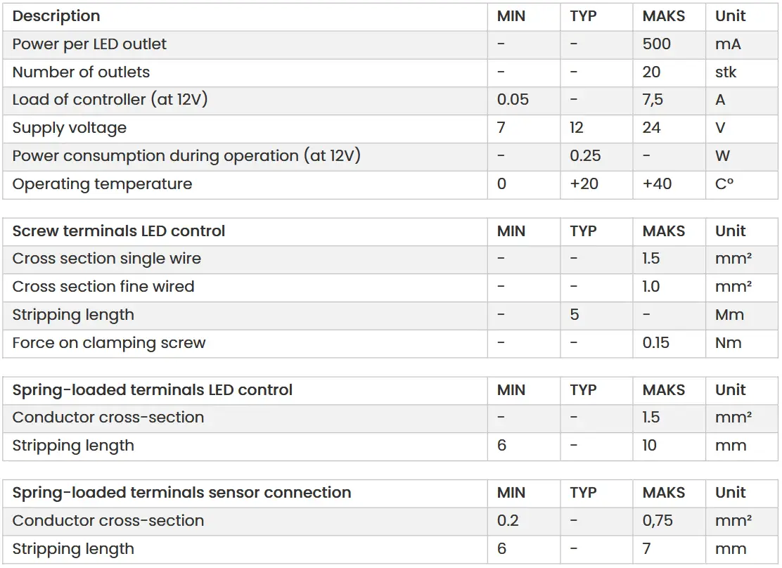 Promitto 105005 Automatic LED Controller - Specifications