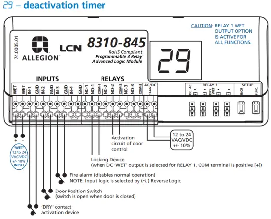 ALLEGION 8310-845 Programmable 3-Relay Advanced Logic Module and Restroom Controller - AVAILABLE PARAMETERS 3