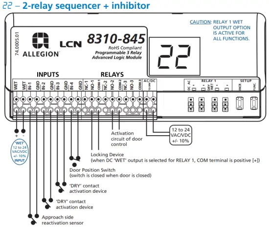 ALLEGION 8310-845 Programmable 3-Relay Advanced Logic Module and Restroom Controller - AVAILABLE PARAMETERS