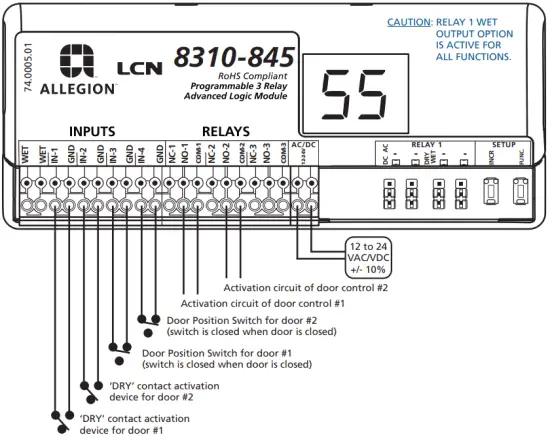 ALLEGION 8310-845 Programmable 3-Relay Advanced Logic Module and Restroom Controller - AVAILABLE PARAMETERS 7