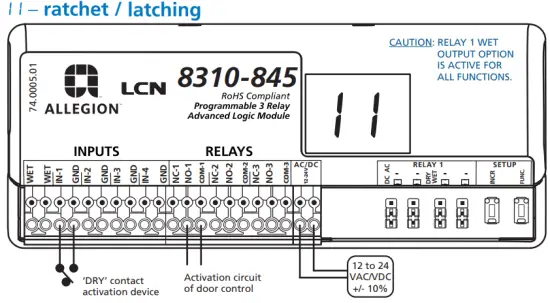 ALLEGION 8310-845 Programmable 3-Relay Advanced Logic Module and Restroom Controller - latching