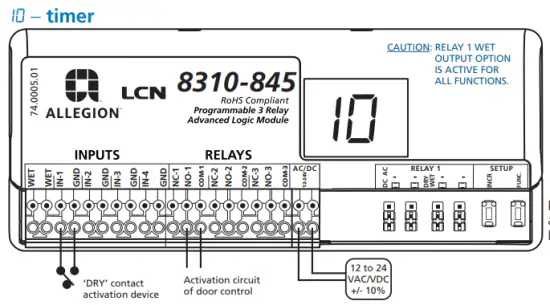 ALLEGION 8310-845 Programmable 3-Relay Advanced Logic Module and Restroom Controller - timer