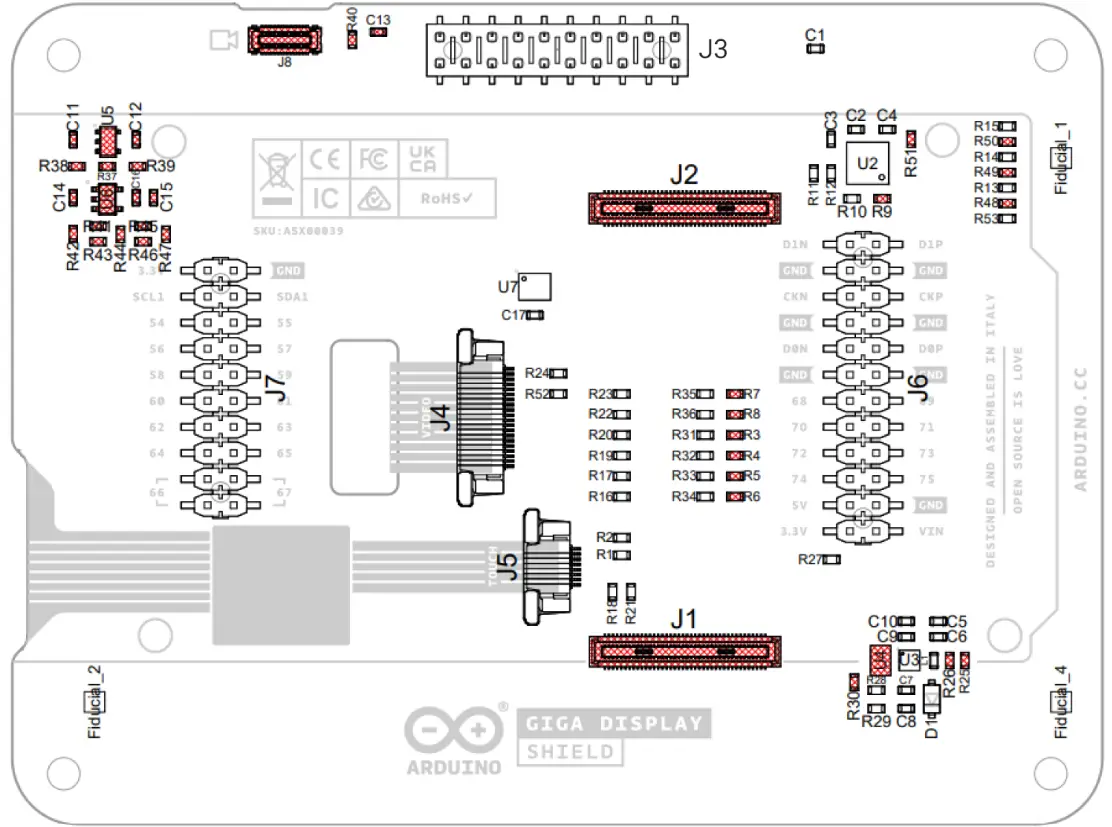 Arduino ASX00039 GIGA Display Shield - Back View
