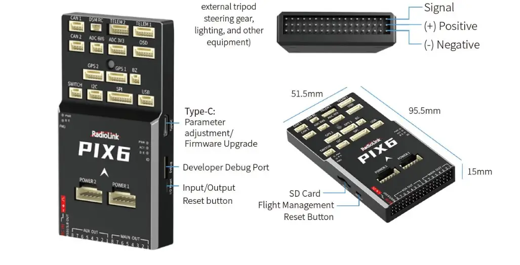 RadioLink PIX6 Flight Controller - PIX6 Connectors