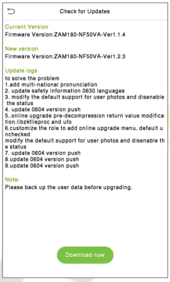 ZKTECO SenseFace 4 Series Access Control Terminal - Update firmware