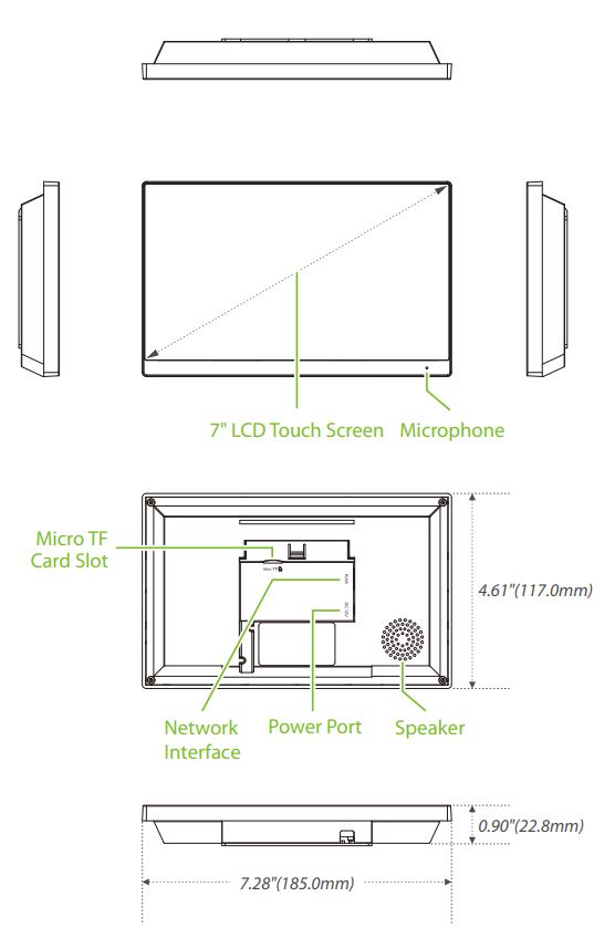 ZKTECO VT07-B01 7 Inch Touch Screen Video Intercom System Installation Guide - Dimensions