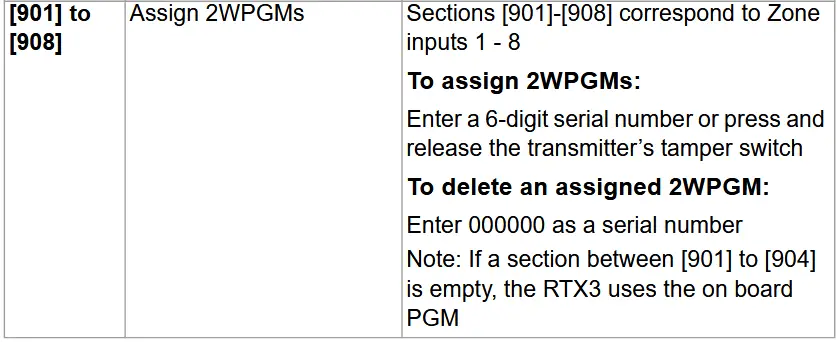 PARADOX RTX3 Wireless Expansion Module - RTX3 Programming Sections for EVO Panels