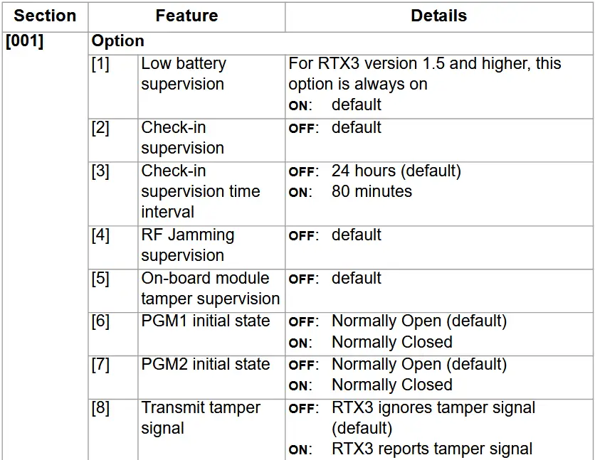 PARADOX RTX3 Wireless Expansion Module - RTX3 Programming Sections for EVO Panels