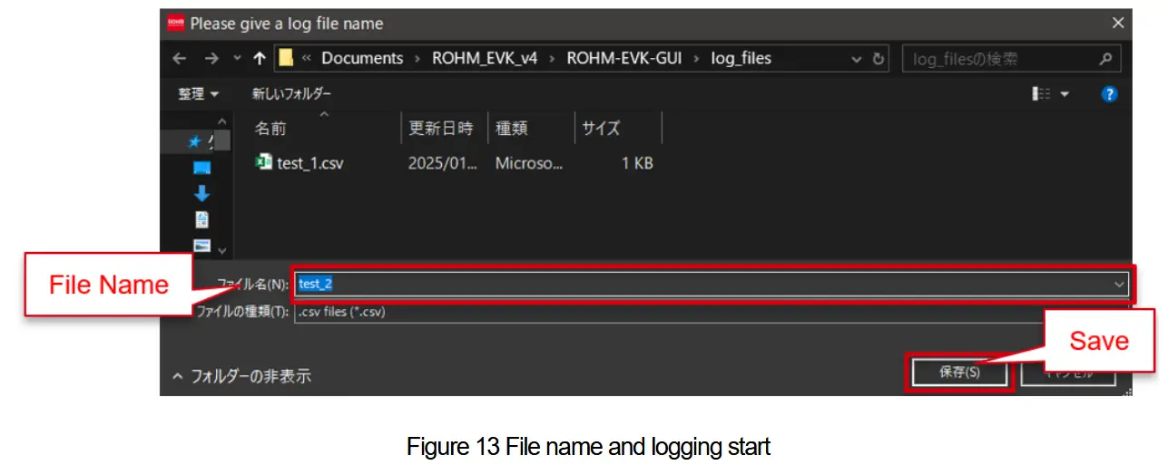 ROHM RKX-EVK-001 Kionix EVK GUI SW for Accelerometer - File name and logging start