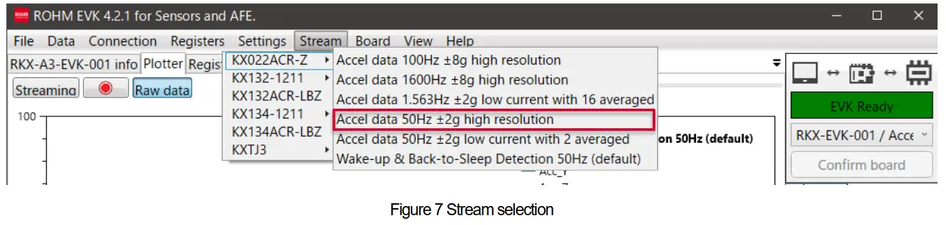 ROHM RKX-EVK-001 Kionix EVK GUI SW for Accelerometer - Stream selection
