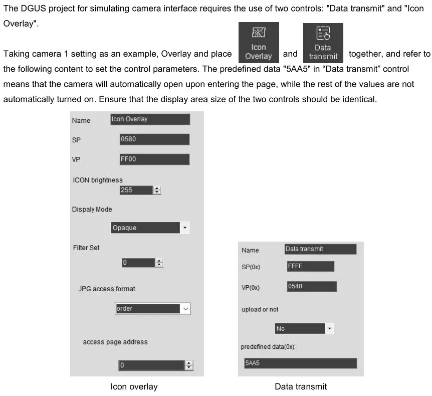 DWIN Web Camera Screen - Camera control settings