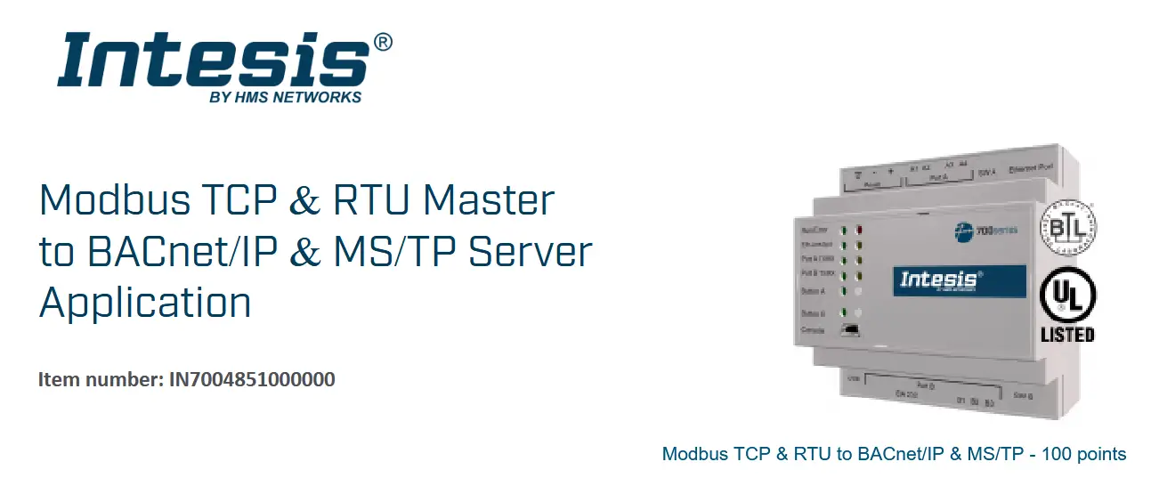 Intesis IN7004851000000 Modbus TCP and RTU Master - front page