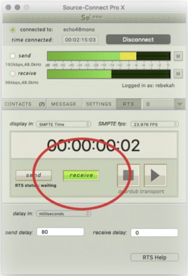 Source Elements Source RTL Remote Voice - RTS menu and click RECEIVE