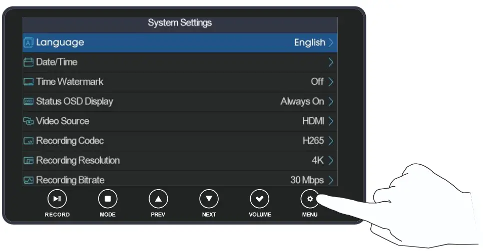 VHS Multifunctional UHD Video Recorder - Input Source Settings in Record Mode