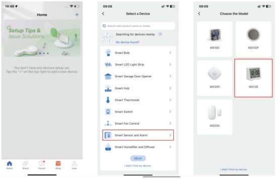 meross MSH Series Smart Temperature and Humidity Sensor - Meross app to complete the setup