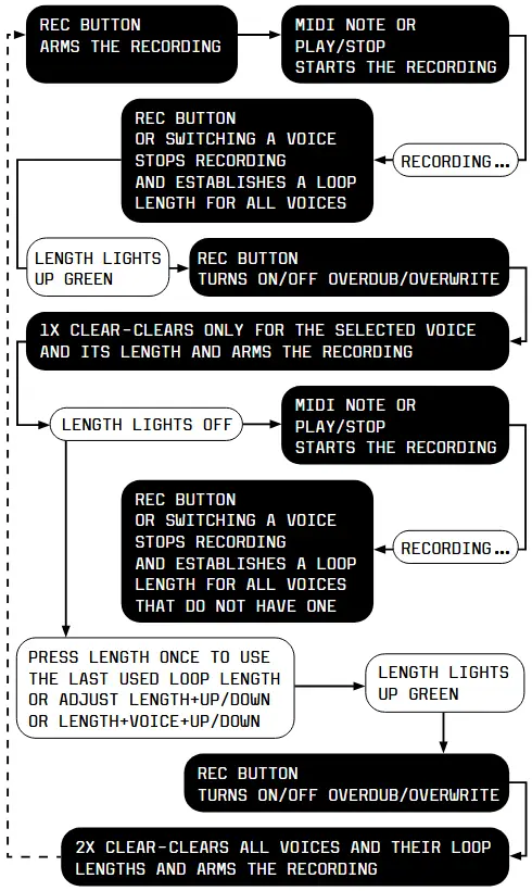 Bastl Instruments v1.1 MIDI Looping Device - LOOPING FLOW CHART