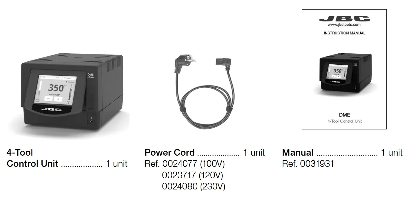 JBC DME-9A 4-Tool Control Unit - Packing List