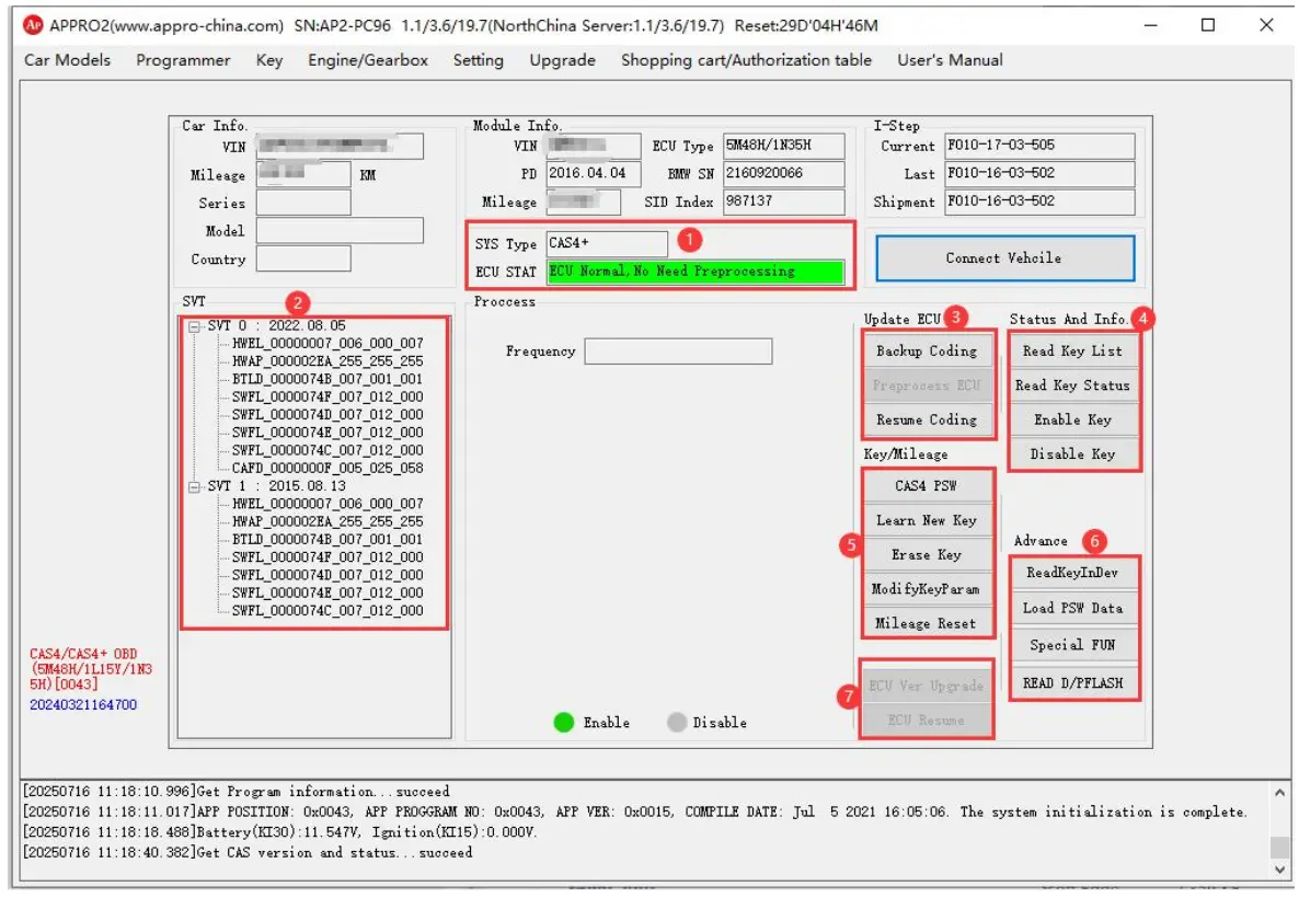 OBDII APPRO2 Key Programmer Mileage Correction Tool - Description of Software Interface Display