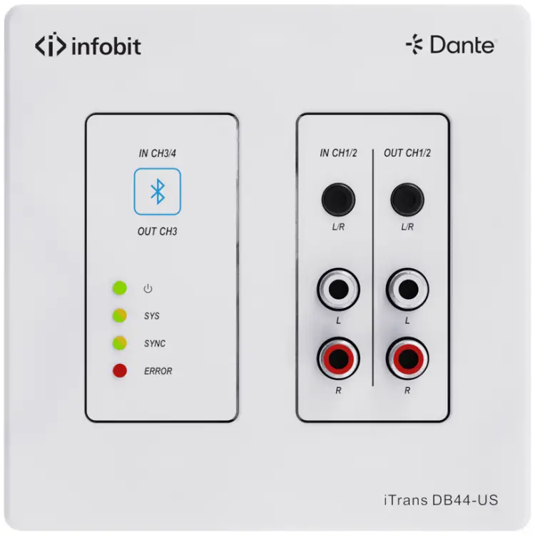 infobit iTrans DB44-US 4x3 DanteAES67 Wall Plate with Bluetooth US 2 Gang Version